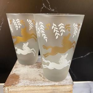 Libbey Frosted Cavalcade Prancing Horse Tumblers/Glasses - set of 2